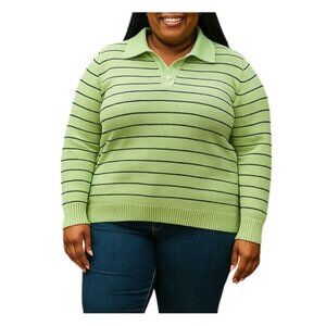 Liz Claiborne Woman Size 3X Knit Sweater Striped Collared Pullover Long Sleeve